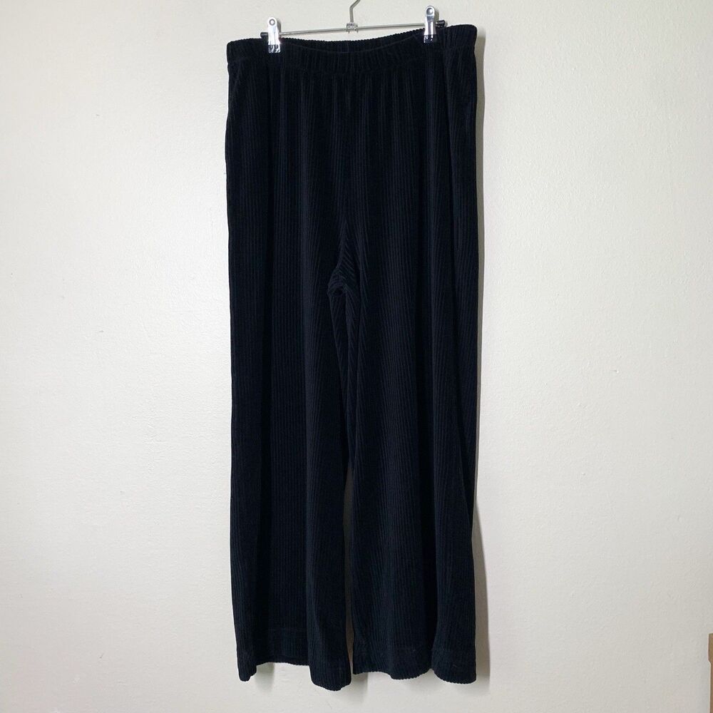 Gudrun Sjoden Corduroy Velour Pants XL Black Wide Leg Elastic Waist Pull On